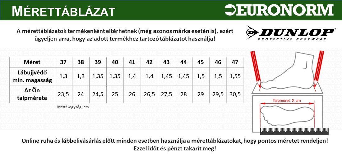 Dunlop lábbeli mérettáblázat